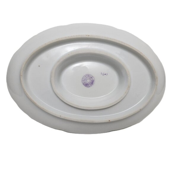 Austrian Carlsbad Handpaint Gold Leaf Gravy Boat  w/Attachd Underplate Antique - Picture 7 of 7